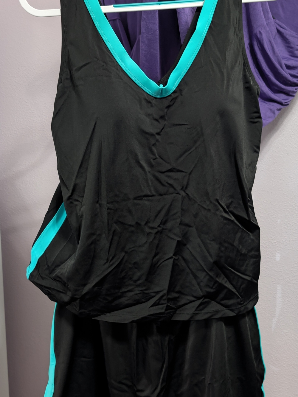 Black Athletic Tank with Teal Trim Accents Swimsuit